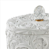 Jewelry Box with Baroque Scroll Design and Crystal Accent, White - BM240880