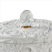 Jewelry Box with Baroque Scroll Design and Crystal Accent, White - BM240880