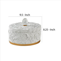 Jewelry Box with Baroque Scroll Design and Crystal Accent, White - BM240880