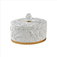 Jewelry Box with Baroque Scroll Design and Crystal Accent, White - BM240880