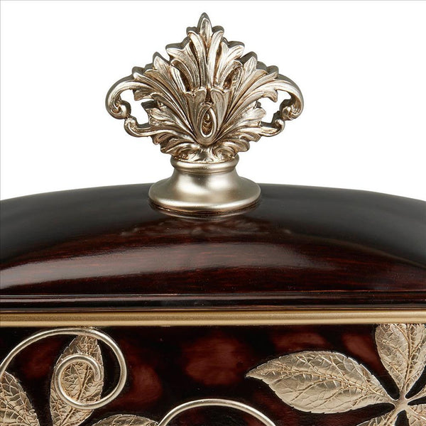 Jewelry Box with Foliage Pattern and Lid, Brown - BM240881