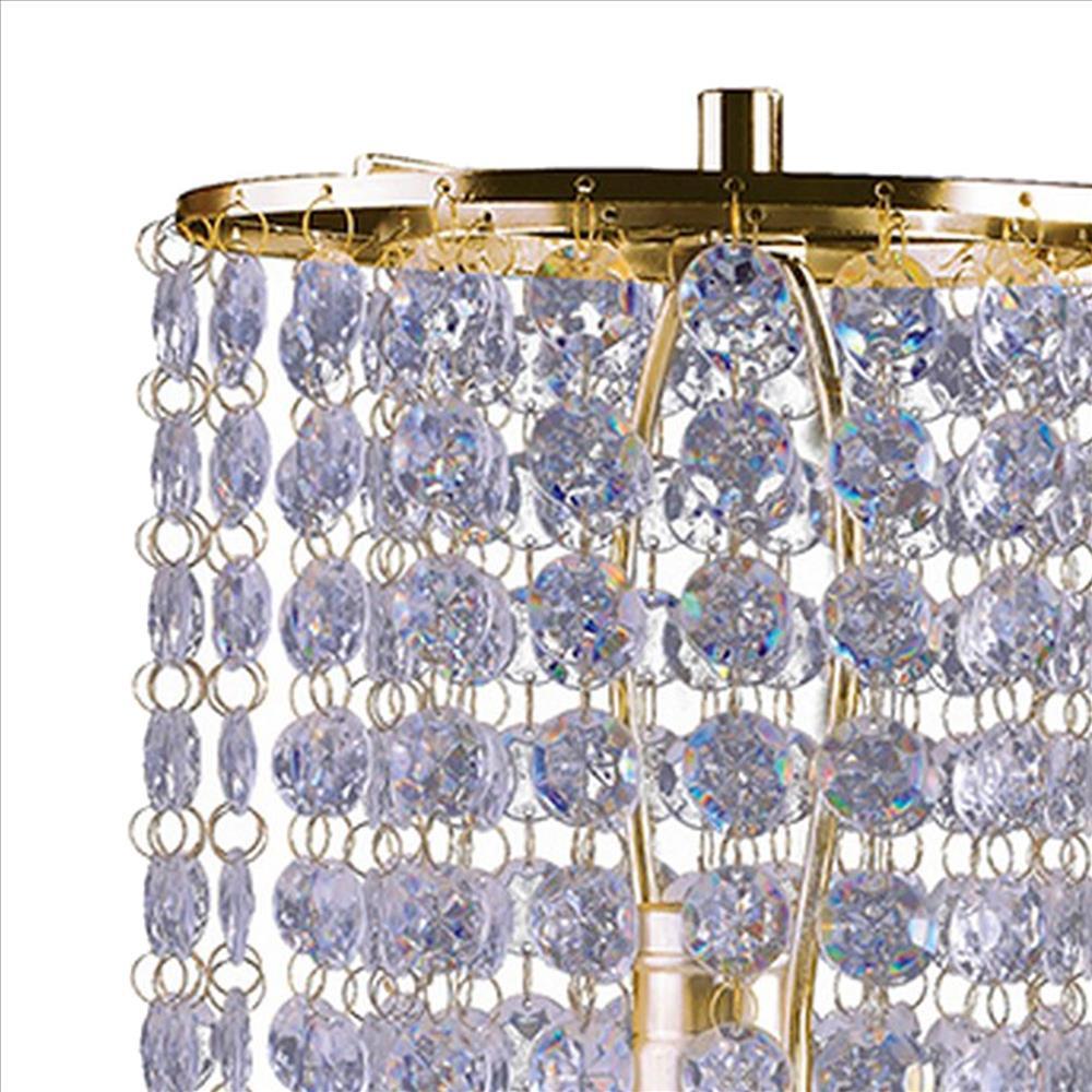 Metal Stalk Design Table Lamp with Hanging Crystals Shade, Gold - BM240890