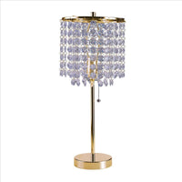 Metal Stalk Design Table Lamp with Hanging Crystals Shade, Gold - BM240890