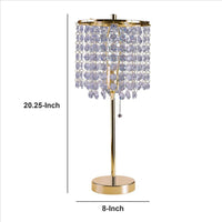 Metal Stalk Design Table Lamp with Hanging Crystals Shade, Gold - BM240890