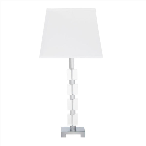 Metal Table Lamp with Crystal Cube Accent and Footed Base, Silver - BM240891