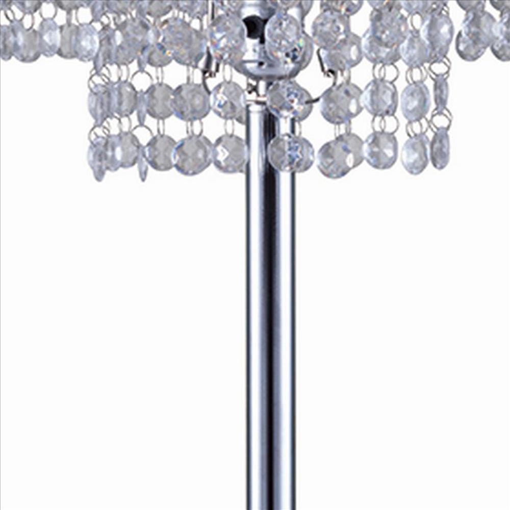 Metal Table Lamp with Hanging Acrylic Beads and USB Plugin, Silver - BM240893