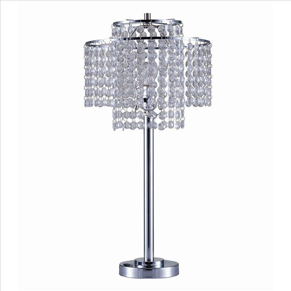 Metal Table Lamp with Hanging Acrylic Beads and USB Plugin, Silver - BM240893