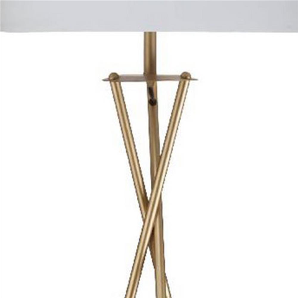 Metal Tripod Legs Floor Lamp with Rotary Switch, Gold - BM240894