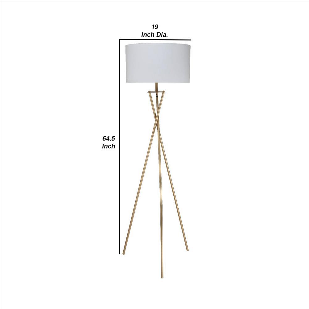 Metal Tripod Legs Floor Lamp with Rotary Switch, Gold - BM240894