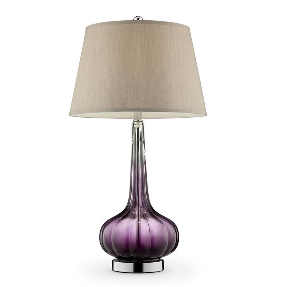 Onion Shaped Body Glass Table Lamp with Tapered Shade, Purple - BM240896