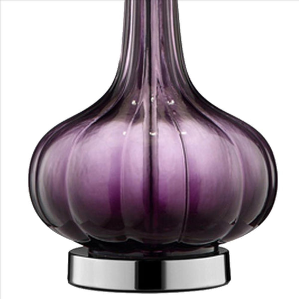 Onion Shaped Body Glass Table Lamp with Tapered Shade, Purple - BM240896