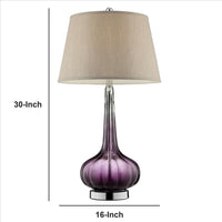 Onion Shaped Body Glass Table Lamp with Tapered Shade, Purple - BM240896