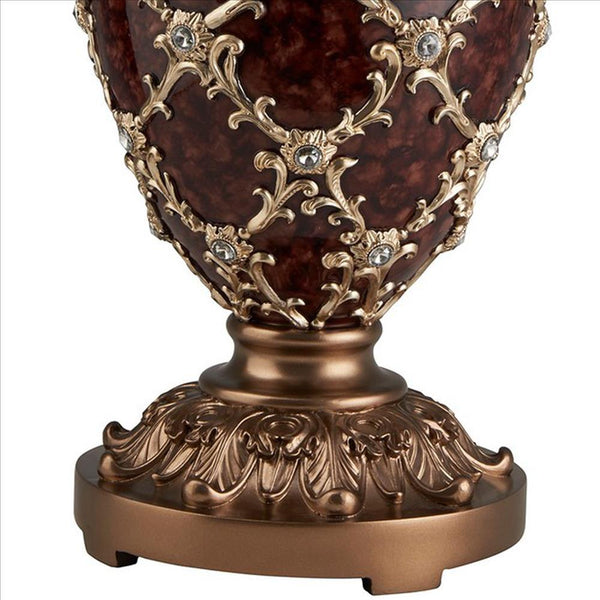 Polyresin Urn Shaped Table Lamp with Diamond Stencils Pattern, Brown - BM240901