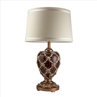 Polyresin Urn Shaped Table Lamp with Diamond Stencils Pattern, Brown - BM240901