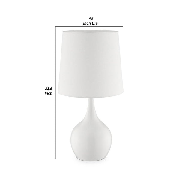 Pot Bellied Shape Metal Table Lamp with 3 Way Switch, White - BM240905