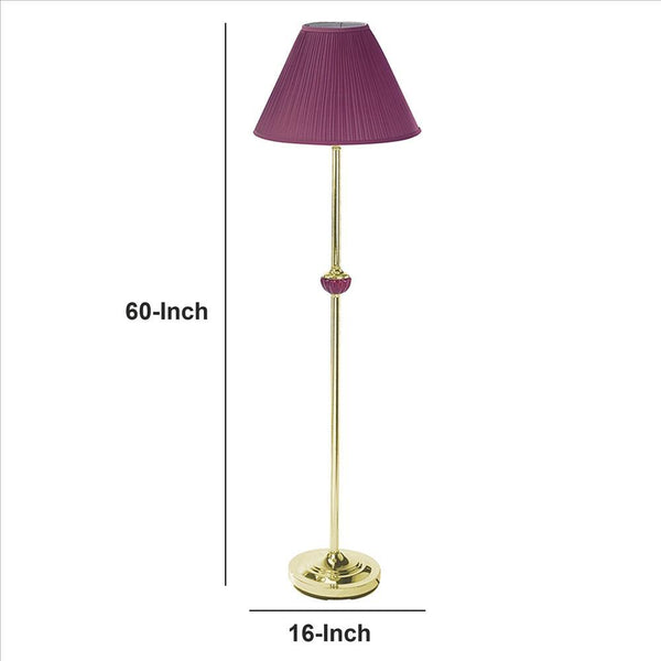 Stalk Design Metal Floor Lamp with Fabric Pleated Shade, Pink - BM240908