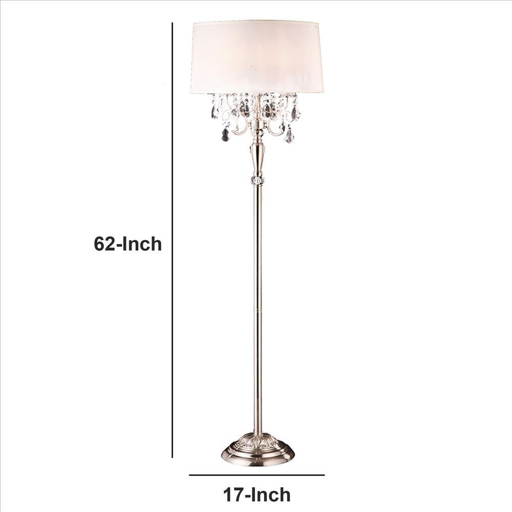 Stalk Design Metal Floor Lamp with Hanging Crystal Accent, Silver - BM240909