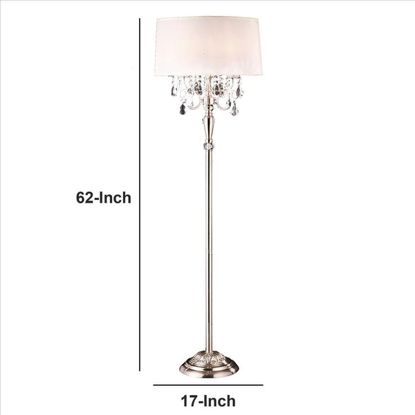 Stalk Design Metal Floor Lamp with Hanging Crystal Accent, Silver - BM240909