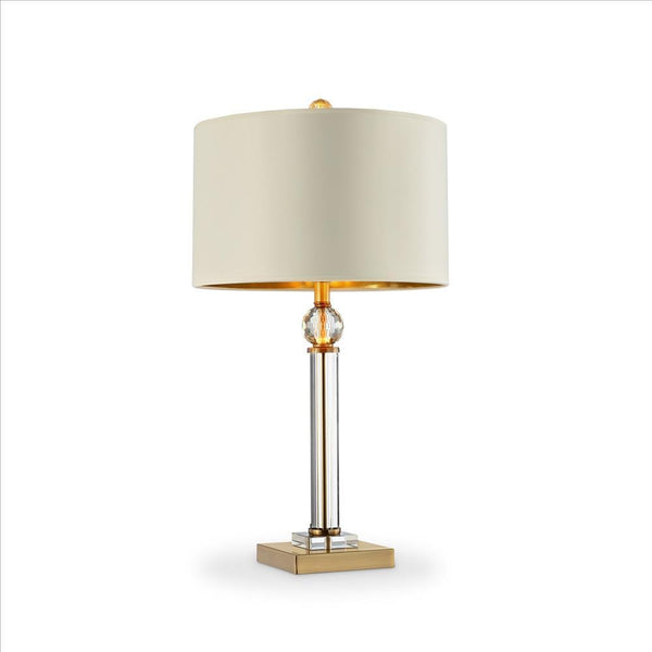 Table Lamp with Crystal Orb and Metal Stalk Support, Gold - BM240912