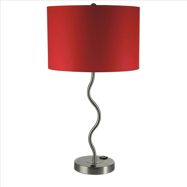 Table Lamp with Curved Tubular Body and Round Base, Red - BM240915