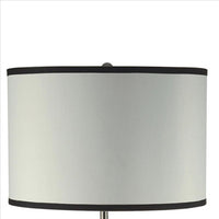 29 Inch Round Drum Shade Table Lamp, Curved Tubular Frame, Silver - BM240916