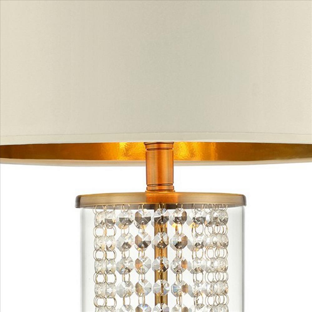 Table Lamp with Cylindrical Drum and Stacked Crystals, Gold - BM240917