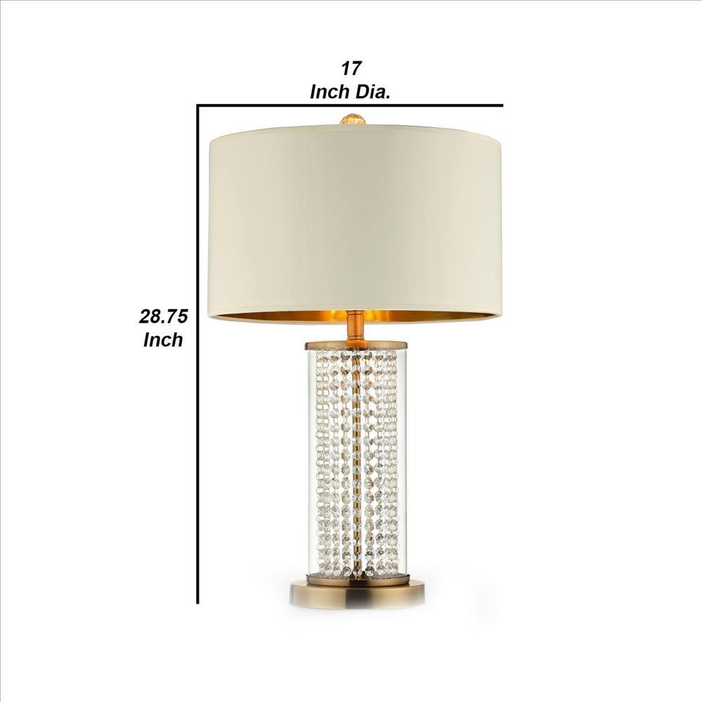 Table Lamp with Cylindrical Drum and Stacked Crystals, Gold - BM240917