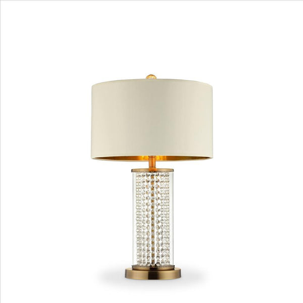 Table Lamp with Cylindrical Drum and Stacked Crystals, Gold - BM240917