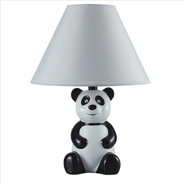 Table Lamp with Sitting Panda Base, White and Black - BM240924