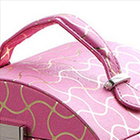 Travel Jewelry Case with 2 Drawer Storage and Wavy Textured Pattern, Pink - BM240928