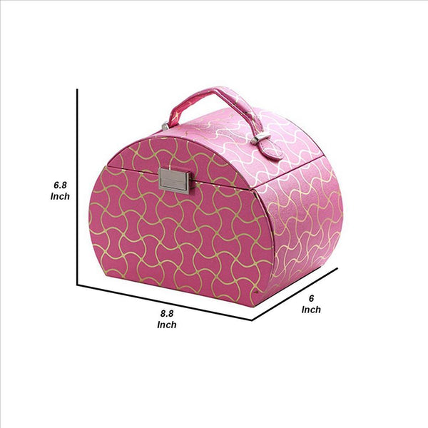 Travel Jewelry Case with 2 Drawer Storage and Wavy Textured Pattern, Pink - BM240928