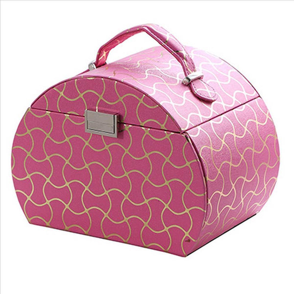 Travel Jewelry Case with 2 Drawer Storage and Wavy Textured Pattern, Pink - BM240928