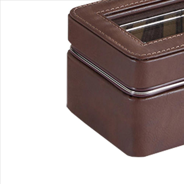 Watch Case with 4 Slots and Removable Cushions, Brown - BM240947
