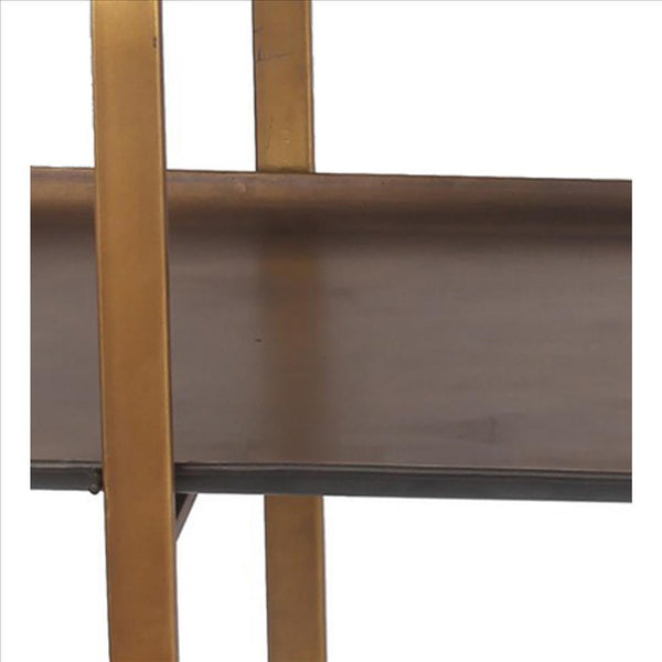 2 Tier Rectangular Modern Metal Accent Table, Gold - BM240969
