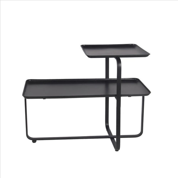 2 Tier Rectangular Modern Metal Accent Table, Black - BM240970