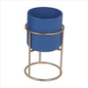 Round Planter with Metal Frame Base, Set of 2, Blue and Gold - BM241043