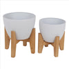 Round Planter with Cut Out Wooden Feet, Set of 2, White - BM241050