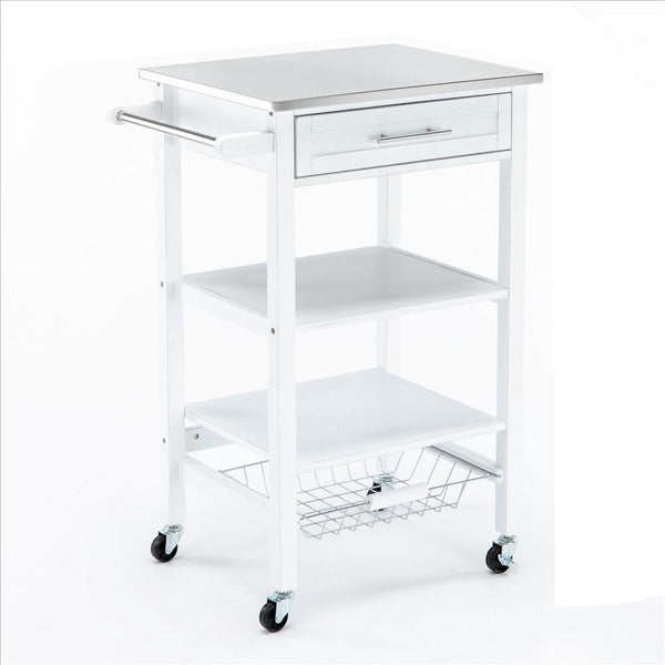 Kitchen Cart with 2 Wooden Shelves and 1 Drawer, White - BM241846