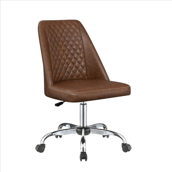 Leatherette Office Chair with Sloped Back and Diamond Stitching, Brown - BM242036