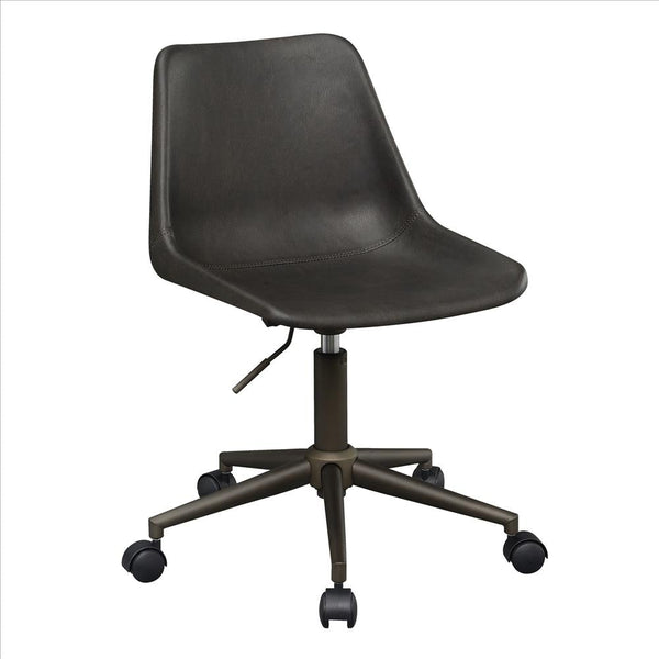 Fabric Office Chair with Curved Back and Contrast Stitching, Brown - BM242037