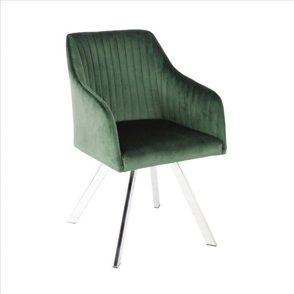 Metal Swivel Dining Chair with Channel Tufted Seat, Green - BM242109
