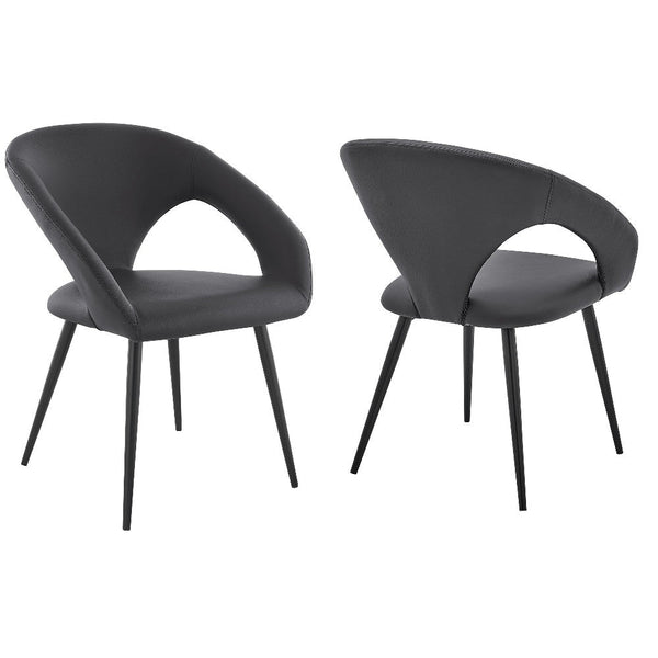 Elin Gray Faux Leather and Black Metal Dining Chairs - Set of 2 - BM245963