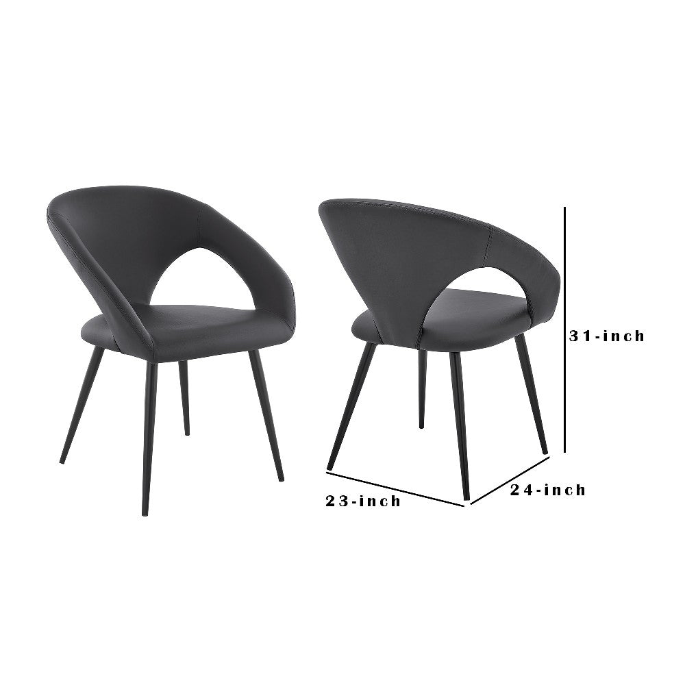 Elin Gray Faux Leather and Black Metal Dining Chairs - Set of 2 - BM245963