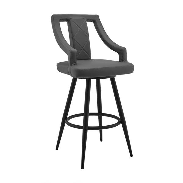 Maxen 26" Gray Faux Leather and Black Metal Swivel Bar Stool - BM246012