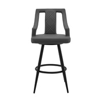 Maxen 26" Gray Faux Leather and Black Metal Swivel Bar Stool - BM246012