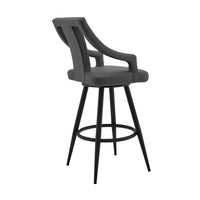 Maxen 26" Gray Faux Leather and Black Metal Swivel Bar Stool - BM246012