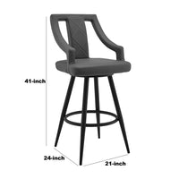 Maxen 26" Gray Faux Leather and Black Metal Swivel Bar Stool - BM246012