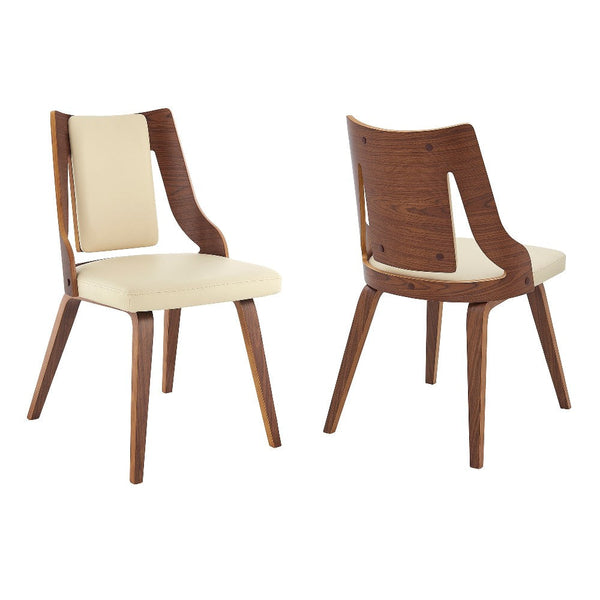 Aniston Cream Faux Leather and Walnut Wood Dining Chairs - Set of 2 - BM246064