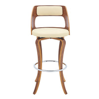 Grady 26" Swivel Cream Faux Leather and Walnut Wood Bar Stool - BM246070