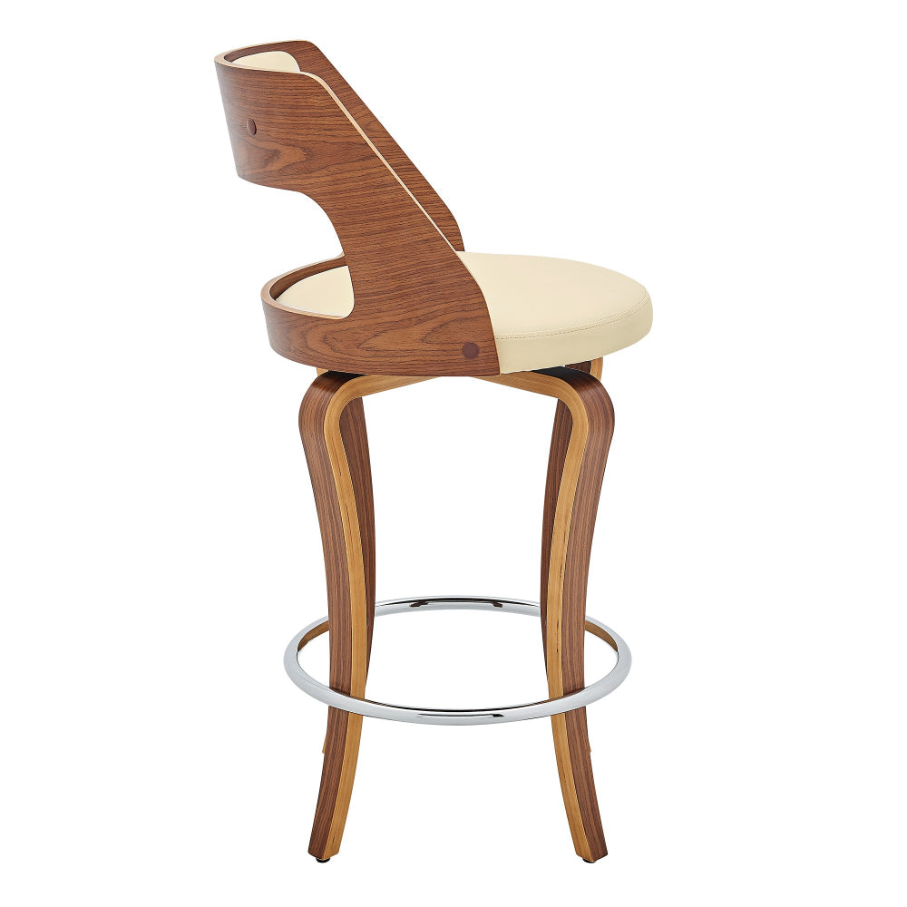 Grady 26" Swivel Cream Faux Leather and Walnut Wood Bar Stool - BM246070